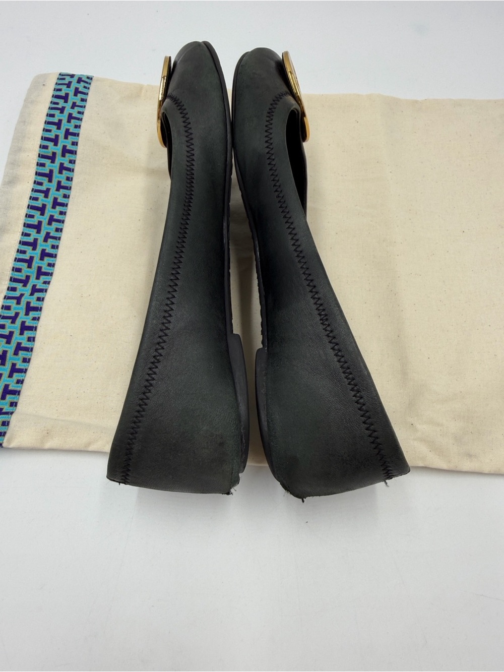 Tory Burch Black Leather Logo Medallion Ballet Flats - Picture 4 of 7